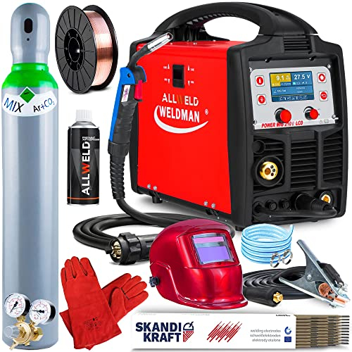 POWER MIG 210 LCD - 200 A Schutzgasschweißgerät - Volle Synergie - MIG, WIG, MMA - Punktschweißen, Lötschweißen - Pre Flow und Post Flow - 4-Rollen Drahtvorschub, Job-Speicher, Set: ProfessionalPlus