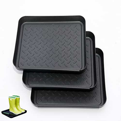 ERFGT 3 Stück Schuhabtropfschale Set, Schuh-Abtropfschale, Schuhabtropfschale Schuhmatte, Schuhabtropfschale 35x27.5CM, Schuhablage Schuhabtropfschale für Innen Außenbereich, Schwarz