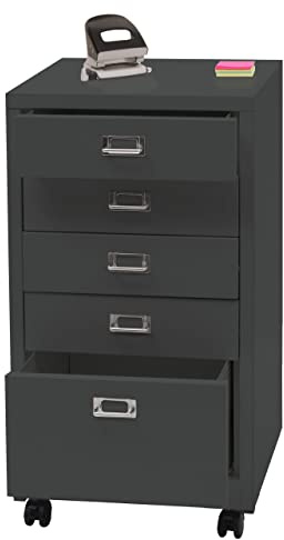 Rollcontainer HWC-L49, Schubladenschrank Stahlschrank Aktenschrank, Metall 75x40x41cm 5 Schubladen - dunkelgrau