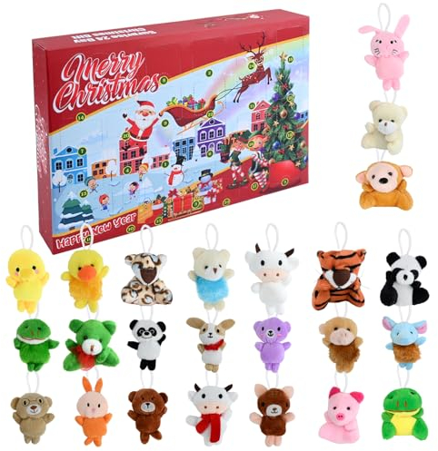 24PCS Peluches de Animales, Mini Animales Lindos de Peluche Calendario de Adviento Navidad 24 Días Cuenta Atrás Calendario de Adviento Muñecas Sets