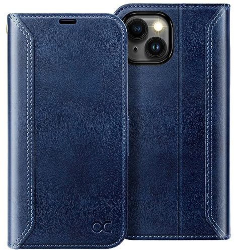 OCASE for iPhone 15 Wallet Case, PU Leather Folio Flip Phone Case with RFID Blocking Card Holder Kickstand, Shockproof Phone Retro Cover for iPhone15 5G 2023 6.1 Inch,Blue