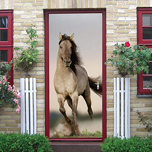 Türtapete Selbstklebend Türposter Mode Kreatives Pferd 95X215Cm 3D Türaufkleber Wasserdichte Fototapete Türfolie Abnehmbar Wandaufkleber Wohnzimmer Küche Schlafzimmer Deko Wandbild
