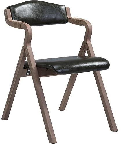 Klappstuhl Büro Wohnzimmer Im Amerikanischen Retro-Stil Besucherstuhl Klappbar, Bequeme Sitzfläche Aus Ölwachshaut Essensstuhl, Tragfähigkeit 90 Kg (Color : Dark Green, S : 77 * 59 * 49cm)