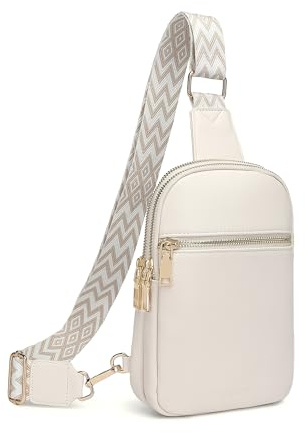 DIOMO Anti Theft Small Sling Bag for Women Cross Body Bag Trendy, RFID Fanny Packs Vegan Leather for Women Travel Belt Purse(1-Beige)