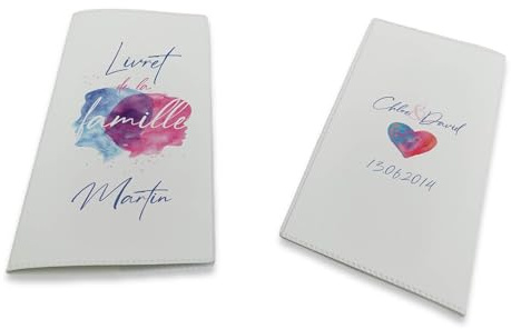 Livret de Famille personnalisé, idée cadeau personnalisable, cadeau mariage original, Protège Livret de Famille motif Couple Aquarelle - SP0109a (Blanc)