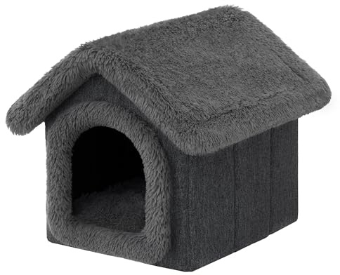 DOGGY Hundehütte Katzenhütte Hundehöhle Hundehaus Katzenhaus Hütte Höhle Hundekissen Katzenkissen Haustierhütte Indoor, Größe 3: 46x52x53 cm, Schwarz Shaggy