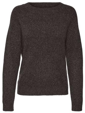 VERO MODA dam Vmdoffy Ls O-hals blus Noos blus, Choklad tårta/detalj: w. Svart melange, L