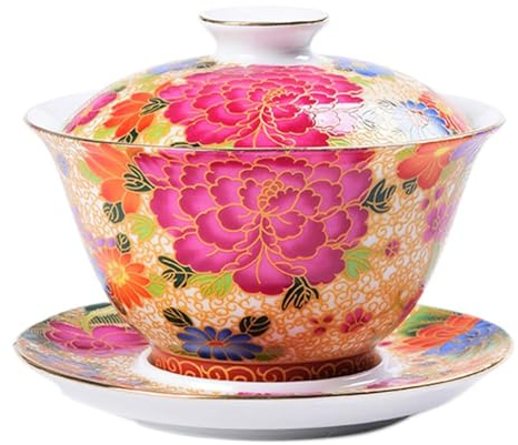 ppARK Gaiwan Tasse à thé à Fleurs en céramique à l'ancienne, Bol à thé de Style Chinois, Tasse à thé de la soupière pour Cadeaux, Maison et Bureau, 1 Paquet Mug