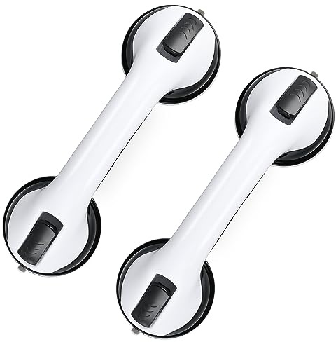 Grab Bars for Bathtubs and Showers, 2 Pack Shower Handle 12 Inch Strong Suction Shower Bar, Safety Bars for Shower Chair, Bathroom Grab Bar for Senior Black White