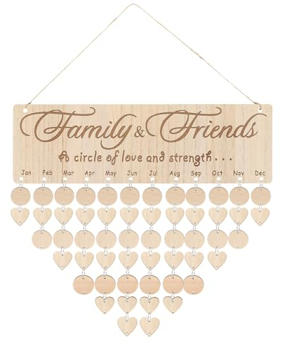 PATIKIL Familien Geburtstagskalender, Holz Wandkalender zur Erinnerung an Familiengeburtstage mit Anhängern, Geschenke für Mama Oma Weihnachtsstil 3, Braun