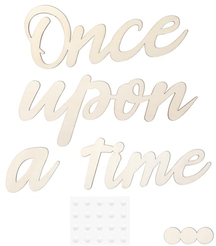 Andibro Panneau en bois « Once Upon a Time » - Décoration murale de chambre d'enfant avec 20 distributeurs de colle - Décoration de chambre à coucher pour famille, bibliothèque, coin de lecture,