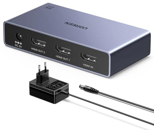 UGREEN HDMI 2.1 Splitter 1 Entrada 2 Salidas 8K@60Hz HDCP 2.2 3D HDR EDID Divisor para Monitores Duales Compatible con PS5/4 Xbox Switch TV Box BLU-Ray Player HDTV Proyector