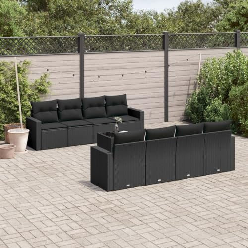 Homgoday Gartensofa-Set 9-teilig mit schwarzen Kissen aus Polyrattan, Outdoor-Sofas für den Garten, Gartenmöbel-Set für den Außenbereich, Gartenmöbel Type3218735