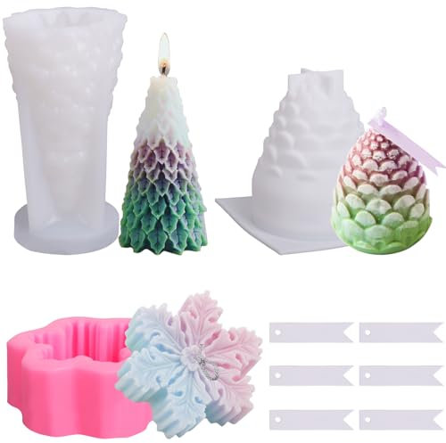 Ezydka Christmas Silicone Candle Moulds 3PCS - Tree and Xmas Shapes for Party and Holiday Candle Making