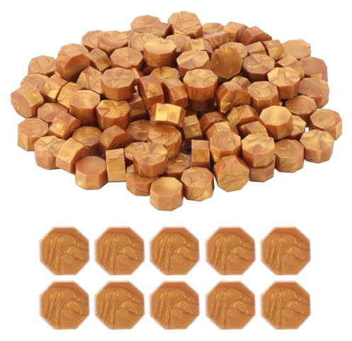 Mynoozi 100 Stücke Siegelwachs Perlen Gold, Wachssiegel Wachs Achteckig Perlen für Vintage Siegellack und Einladungen, Karten, Umschläge, Weinpakete, Paket Geschenk