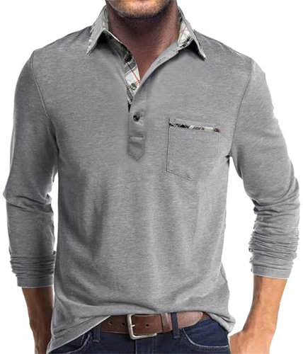Duohropke Henley Shirt Herren Langarm Waffle Poloshirt Herren Ohne Kragen Henley Shirt Herren mit Brusttasche Langarmshirt Herren Knopfleiste Sport Henley Shirt
