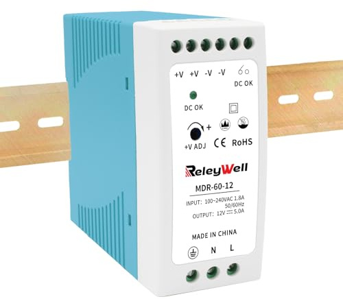 Hutschienen netzteil 12V, 60W, 5A; trafo 230v auf 12v led, hutschiene, 12 Volt netzteil, 12v dc trafo, din schiene, ReleyWell, MDR-60-12