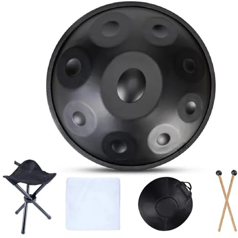 EKalgretrA Tongue Drum Steel Handpan 18 Zoll 9 Note G Moll 440 Hz Handpan Steel Tongue Drum Musik Drum Schlaginstrument für Anfänger (Schwarz)