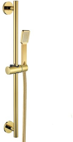 Barre de douche coulissante réglable en hauteur avec douchette à main et tuyau, pommeau de douche haute pression 63,5 cm, barre coulissante en acier inoxydable, support de pommeau de douche doré