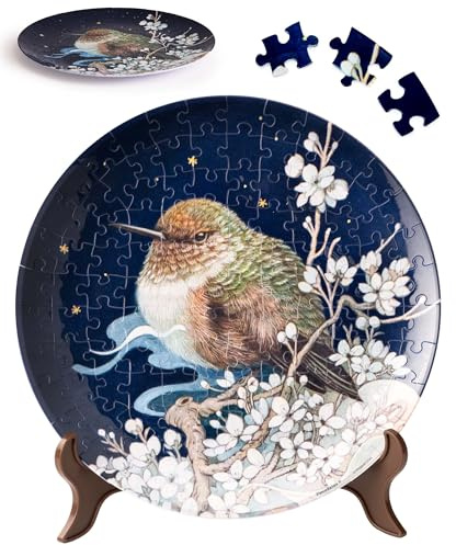 PieceRelax 3D Puzzle Plate for Adults 124 Pieces - Phoenix Chan - Bird on Plum Branch, Decorative Jigsaw for Home & Gift for Mum [PL1007]