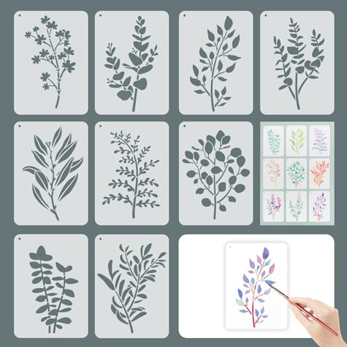 KEAHND 9 Stück Wiederverwendbare Wildblumen Schablonen zum Malen - Pflanzen und Blumen Malerei Set