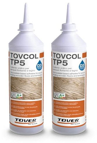 TOVER, Tovcol TP5, Collante Vinilico per Legno, Rapidità di Presa e Trasparenza, Parquet Flottante e Laminato, Resistente All'Acqua, 2x500ml