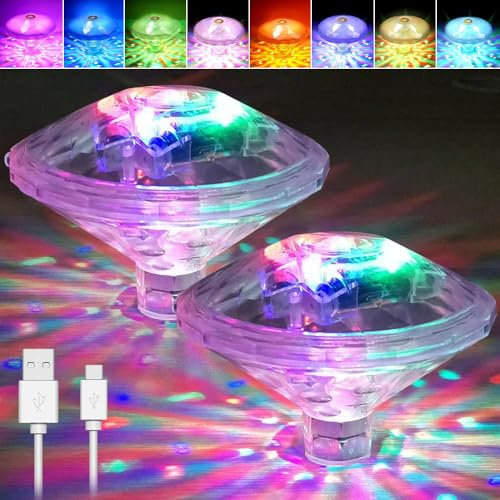 KUWUNG 2 Pezzi Luci Piscina Galleggiante, 8 Modalità Ricaricabile Luci per Piscina Fuori Terra con Spettacolo di Luce Subacquee, IP68 Impermeabile Colore Led Piscina per Bambini,Piscina,Stagno,Festa