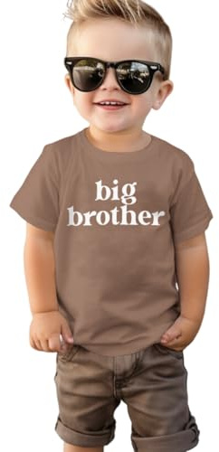 Big Brother Skjorta för Baby Pojke Liten för Stor Storbror T-shirt Barn Sommar Kortärmad Topp Lovat T-shirt Pojke Hemd Barn T-shirt, Ljusbrun, 4-5 År
