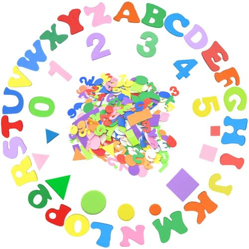 Moosgummi Buchstaben Set, Bunt Buchstaben Aufkleber Selbstklebend, Moosgummi Buchstaben zum Aufkleben, Schaumstoff Aufkleber für Scrapbooking Schulprojekte Lernspiele (Zahlen+Buchstaben+Geometrische)