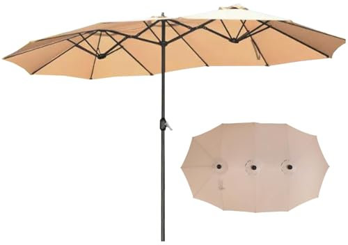Ombrellone da Patio Doppio 455 X 265cm, Ombrellone Rettangolare da Giardino con Manovella, con 12 Stecche, per Piscina Cortile