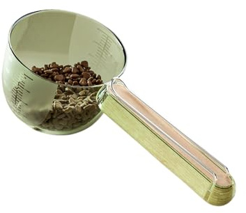 Pelle doseuse pour chien et chat - Cuillère doseuse de précision avec manche en bois et graduation | Pelle doseuse pour croquettes et croquettes pour chien et chat, avec clip de fermeture, pour l'