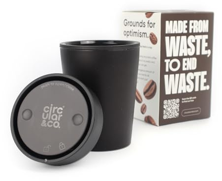 Circular&Co 12oz / 340ml Reusable Coffee Cup – Made from Recycled Coffee Grounds – Leakproof, Lockable Travel Mug, BPA Free – Espresso Black - Made in the UK