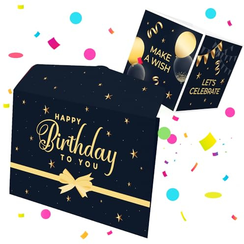 FETTIPOP 2 in 1 - Busta Esplosiva con Coriandoli (Nero Premium), Biglietto di Auguri Divertente per Compleanno, Idea Regalo Originale per Soldi, Biglietti, Carte Regalo