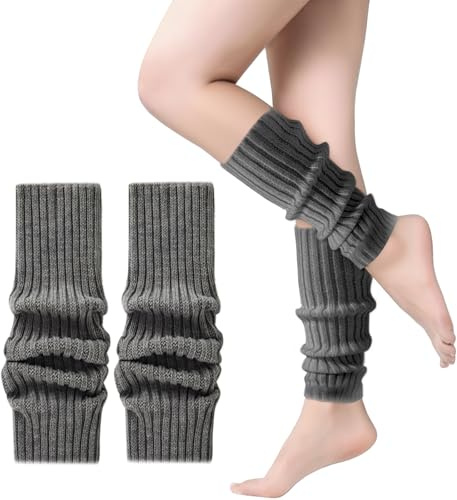 Leg Warmers Ribbed Knit Legwarmers for Women Girls Ladies Leg Warmer Womens Fashion Ankle Warmers for Ballet Yoga Dance Ice Skating (darkgray, One Size)