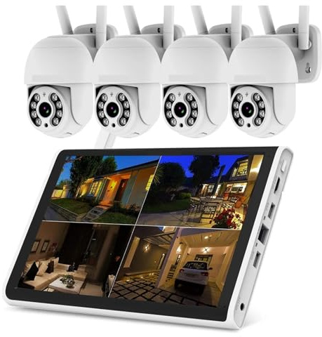 Sistema di telecamere di Sicurezza PTZ WiFi da 3 MP, Kit NVR da 8 canali con Monitor da 10,1, Audio bidirezionale, Plug&Play, Set di telecamere di sorveglianza Domestica CCTV(None,EU Plug)