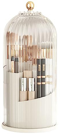 Soporte para pinceles de maquillaje, 360 unidades, giratorio, organizador de brochas de maquillaje, organizador de pintalabios giratorio, con tapa a prueba de polvo, para tocador, baño (color blanco