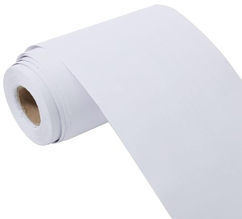 Battiscopa Passacavi Carta da parati con venature del legno bianco, cornice for specchio, rimovibile, impermeabile, stacca e attacca, decorazione autoadesiva for cucina bagno(White-32.6 ft)