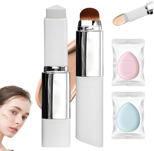 OIXYA Fond de teint stick changeant de couleur, fond de teint stick coréen 2 en 1 avec pinceau, crème blanche coréenne changeante de couleur avec pinceau, dratant pour tous types de peau (Medium)