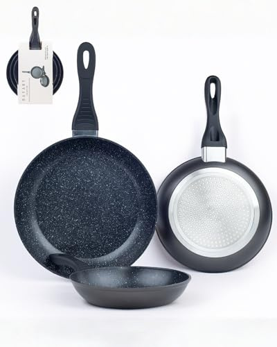 BAVARY Lot De Poele Induction, 3 Pcs: 20/24/28 Cm – Poele Anti Adhesive Granit – Poeles Sans PFOA Et Sans PTFE – Poeles Anti Adhesive Induction – Pour Tous Feux, Faitout Induction & Gaz