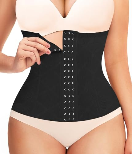Gotoly Waist Trainer for Women Corset Shapewear Tummy Control Faja Body Shaper Waist Cincher Slim Postpartum Belly Band(Black,Medium)