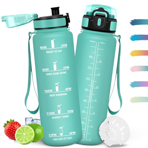 Mulbijeo Botella de Agua 1000ML, Lemas Motivacionales & Marcador de Tiempo, Cantimplora, Reutilizable, Botella Gimnasio, A Prueba de Fugas, Cantimplora para Gimnasio, Ciclismo, Oficina, Fiesta