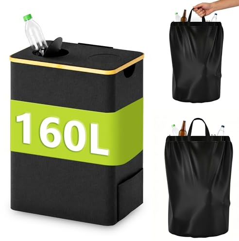 Wgpryzolith 160L Pfandflaschen Sammelbehälter 2 fächer mit Deckel,Groß Pfandflaschen Behälter 2 Tragetasche Pfandsammler Organizer für Erhalten Flaschensammler Leergutbehälter für Küche Abstellraum