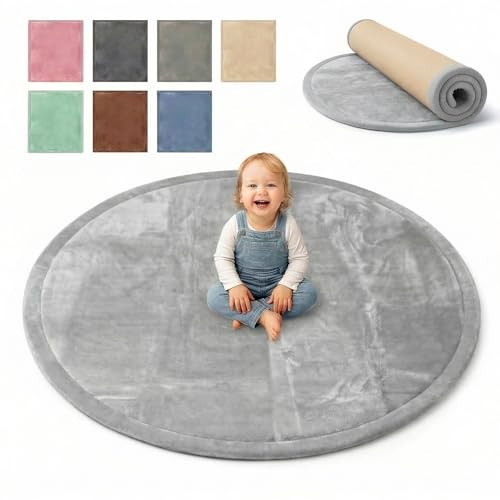 BabybeFun Krabbelmatte Baby - kuschelig weich - 3cm Dicke Spielmatte - schützt vor Stößen - Teppich Kinderzimmer Rund - rutschfeste Schaumstoffmatte - Spielteppich Kinder - Krabbeldecke warm