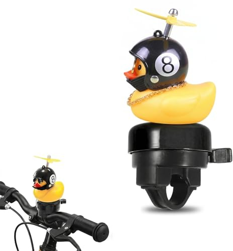 GWEOR Quietscheente Fahrradklingel lustig mit Helm und Propeller, Lautes Signal für Kinder und Erwachsene, Passend für Fahrrad, Roller, Dreirad und Laufrad