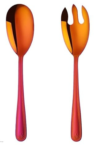 Juego de tenedor cuchara for ensalada grande, utensilios de cocina de acero inoxidable for servidor de alimentos, vajilla dorada pública, herramientas for restaurante Buffet(Rainbow)