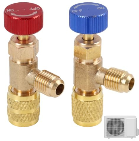2 Piezas Válvulas de Carga de Refrigerante en Latón,Para Aire Acondicionado R32 y R22,Válvulas de Flujo,Adaptadores Estándar 5/16 Macho A 1/4 Hembra,Instalación Fácil