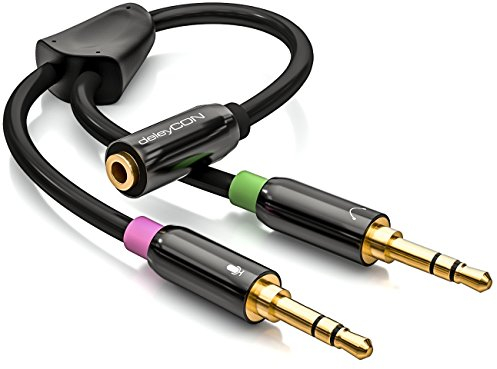 deleyCON Headset PC Adapter - Audio Y-Adapter Kabel Stereo Splitter - 3,5mm Klinke 1x Buchse auf 2x 3,5mm Stecker - Headset Gaming Kopfhörer an PC oder Laptop