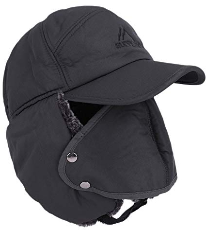 Herren Winter Fliegermütze Trappermütze Winddicht Warm Wintermütze mit Ohrenklappen Männer Baseball Cap Schirmmütze für Snowboarden Skaten Radfahren, Grau, Einheitsgröße