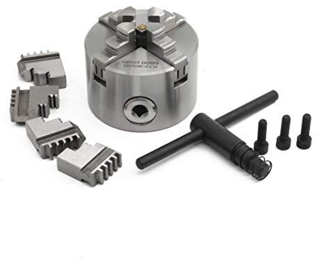 RATTMMOTOR 3 4-Jaw K12-80mm Self-Centering Lathe Linkage Chuck 6600R/Min 40N.m 10KN, Precision Machining Center Wood Metal Lathe Chuck 16mm Through-Hole for CNC Router Engraver Milling Machine