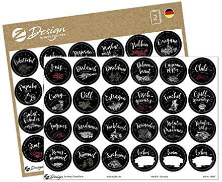 AVERY Zweckform 54547 Gewürzaufkleber 48 Stück (Sticker auf A5 Bogen, Etiketten für Küche, Gewürze, Gewürzbeschriftung, Gewürzregal, Klebeetiketten ölabweisend abwischbar wasserfest)